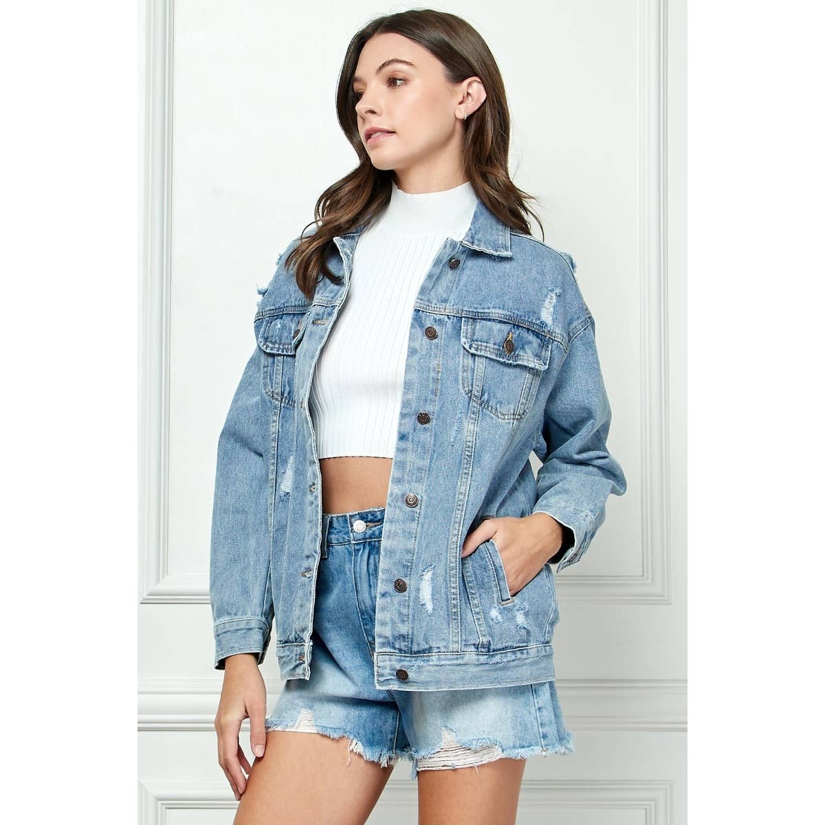 Distressed Classic Denim Jacket