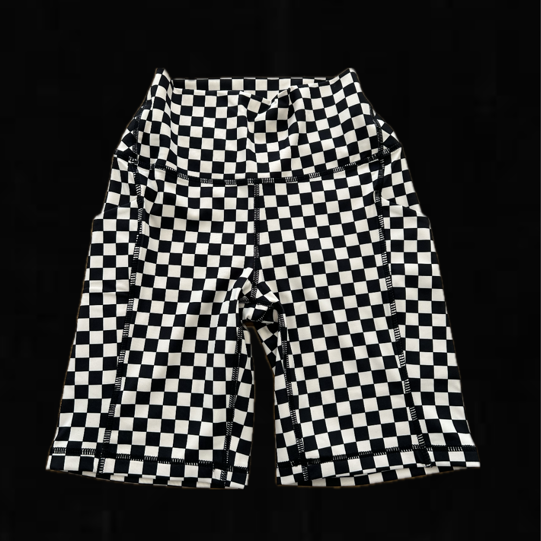 Black Checkered Biker Shorts
