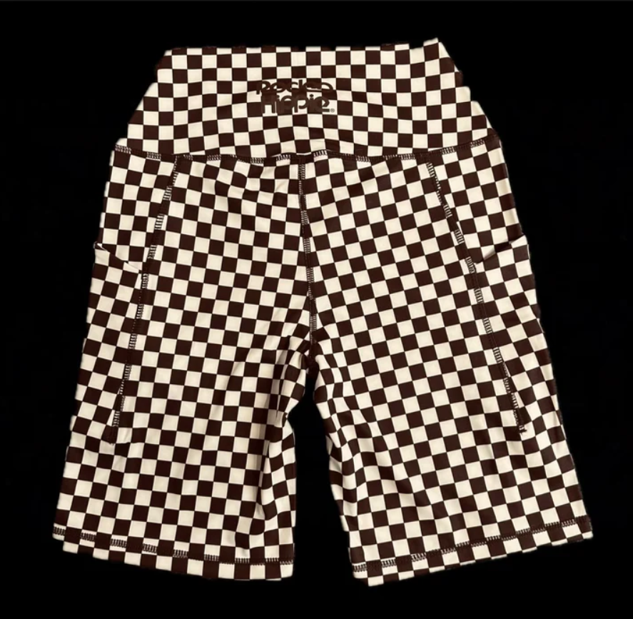 Brown Checkered Biker Shorts