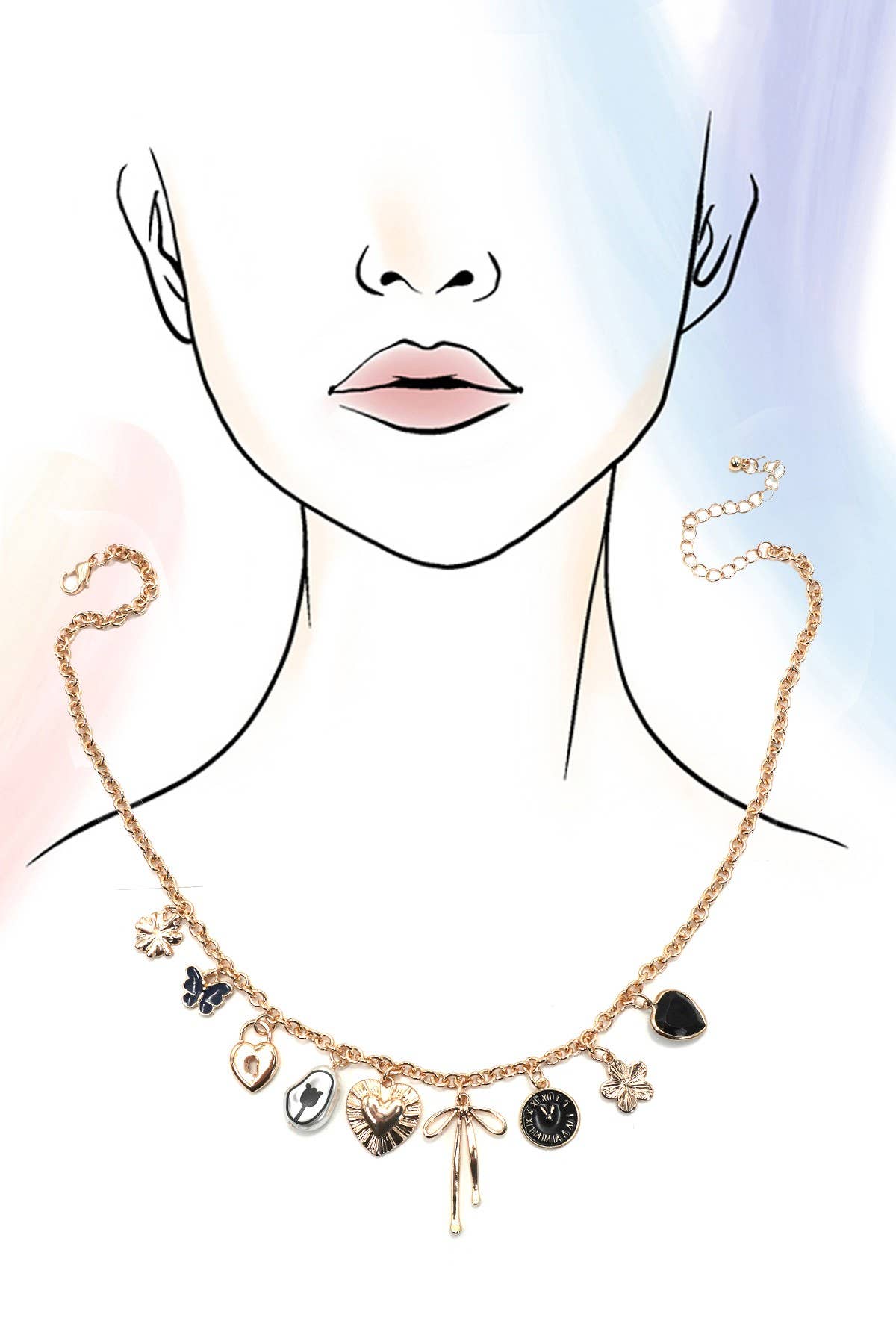 Clock + Lock Vintage Charm Necklace
