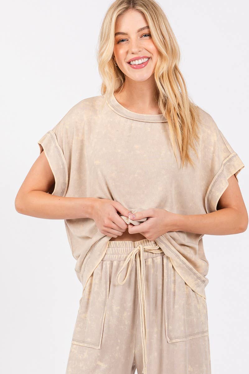 MINERAL WASHED TOP AND PANTS RIB SETS