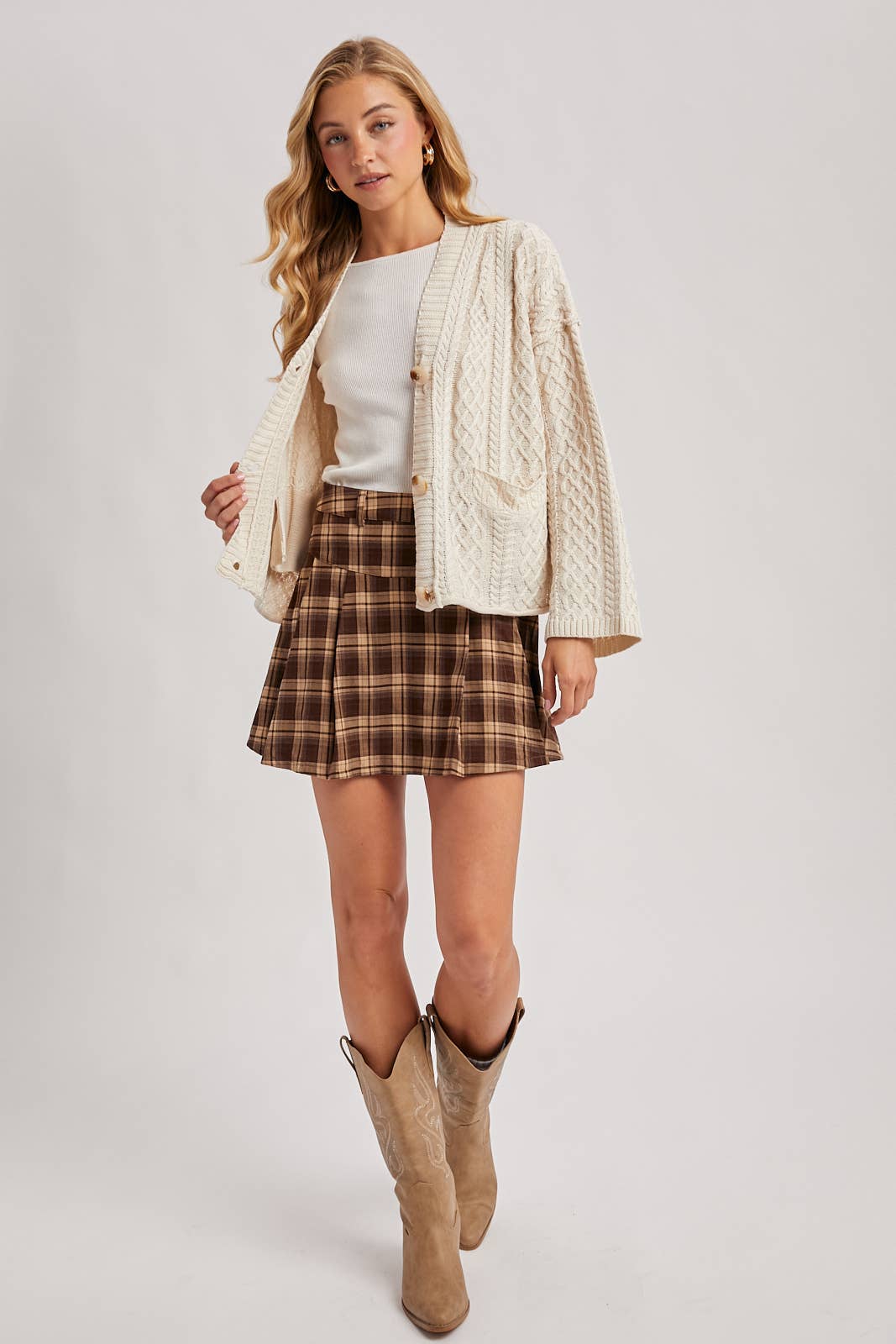 Latte Cable Knit Cardigan