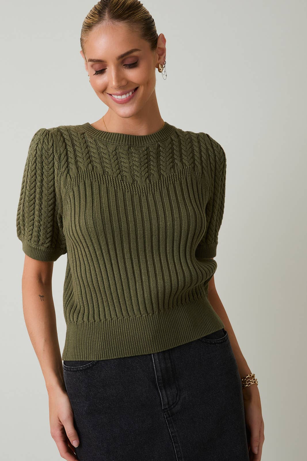 Fall Mood Olive Cable Sweater