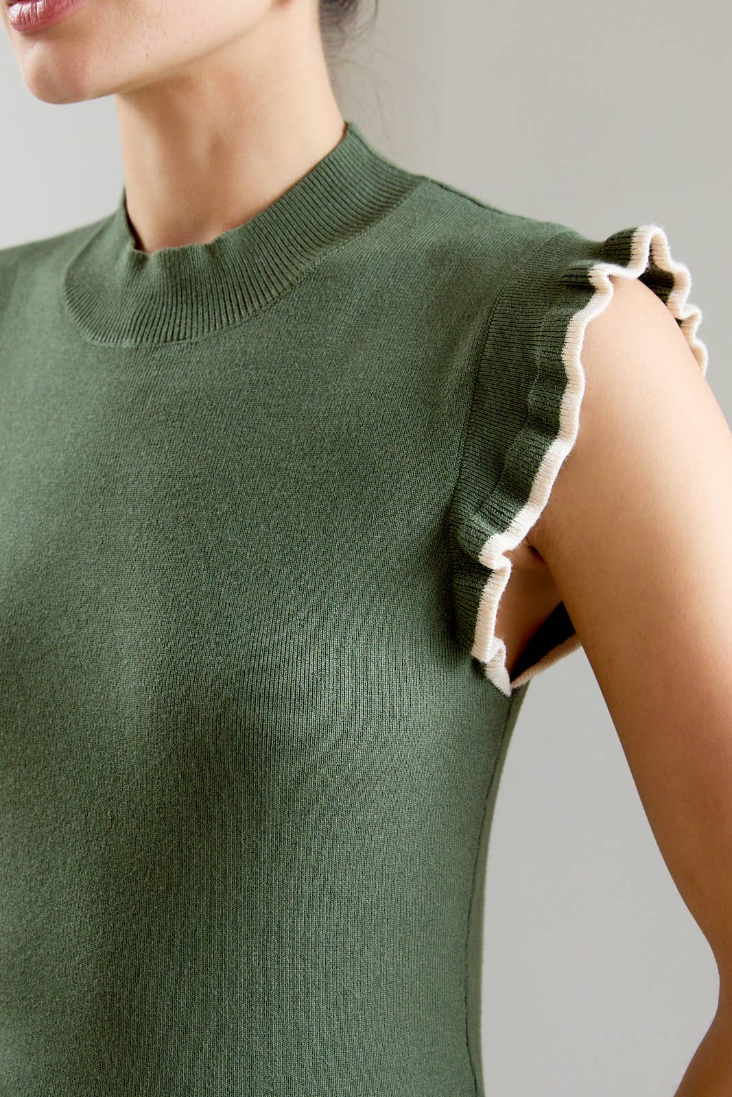 Olive Flutter Sleeve Top