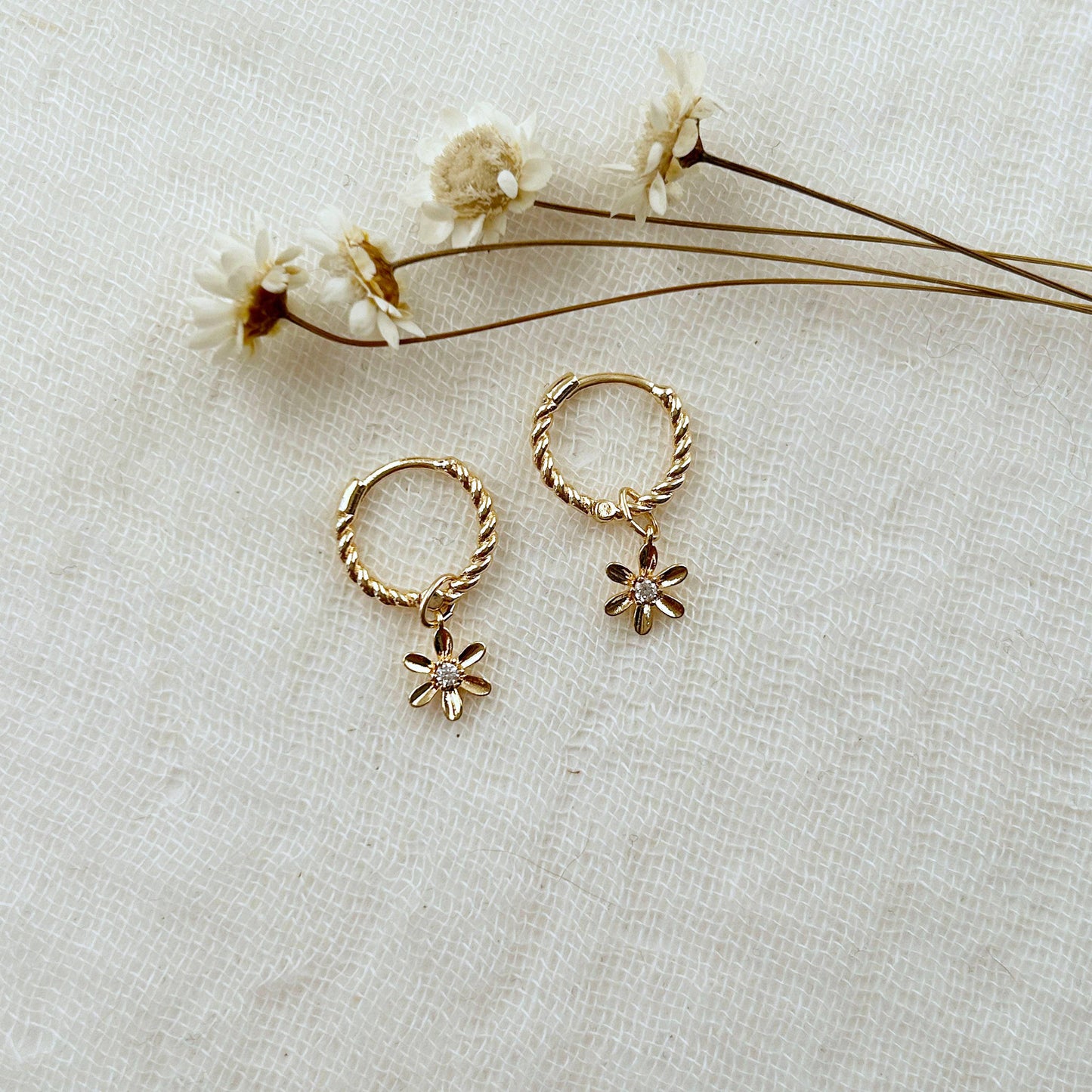 Flower Charm Huggie Hoops