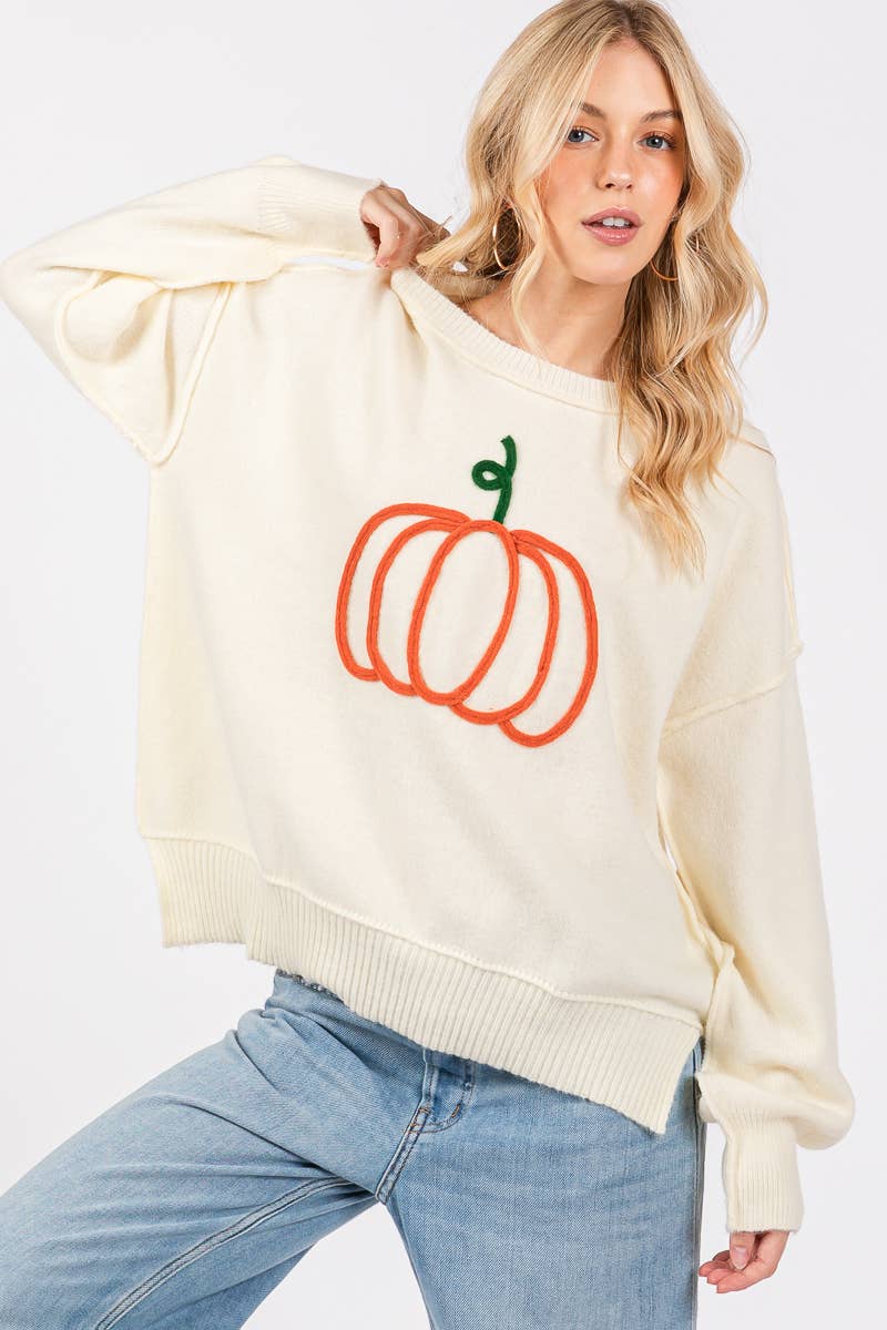 Pumpkin Embroidered Sweater