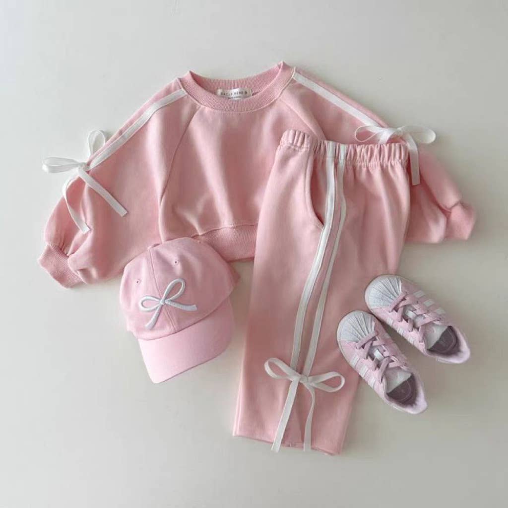 Girls Pink Bow Trim Set