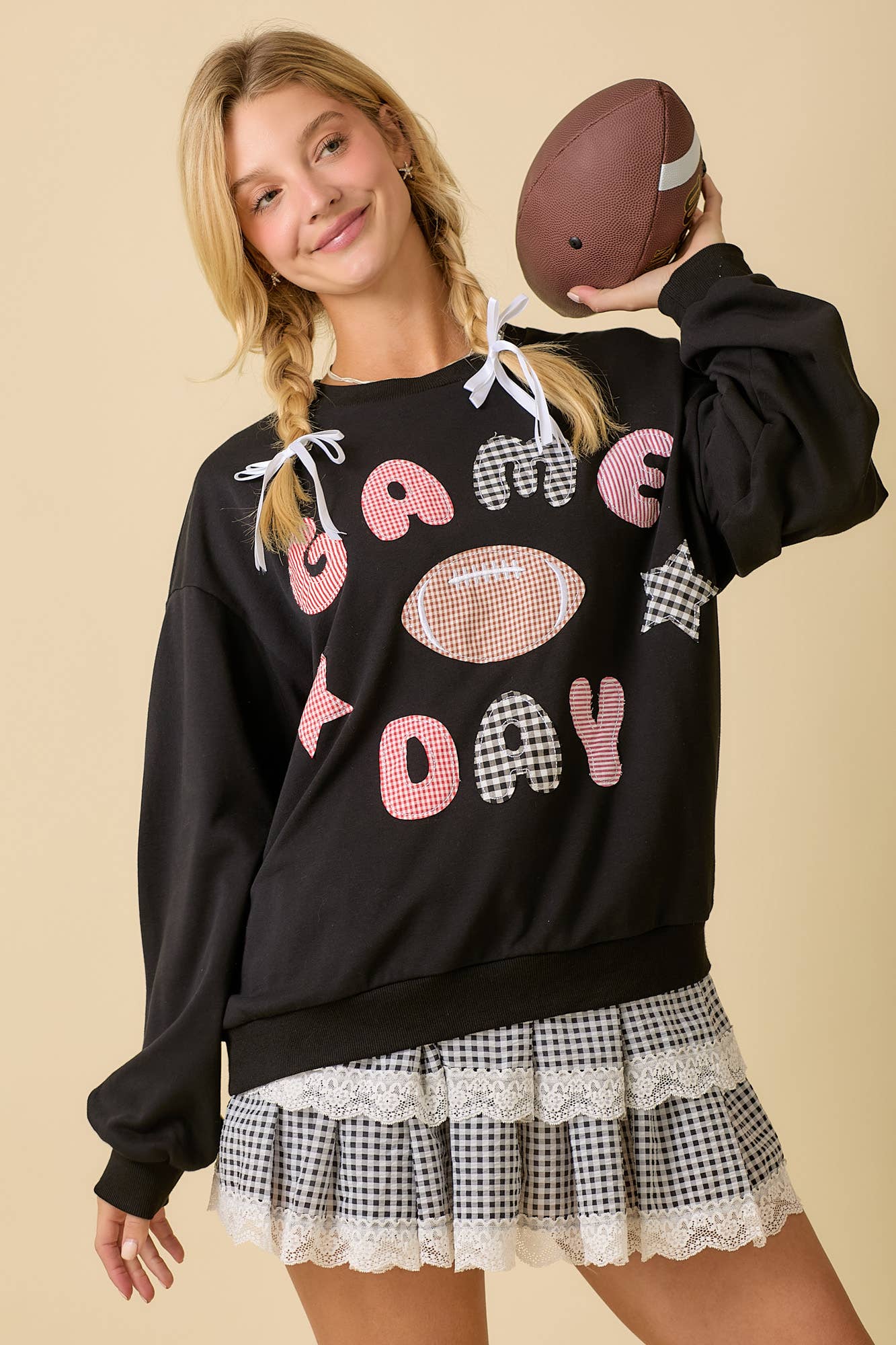 Game Day Patchwork Long Sleeve Crewneck Top