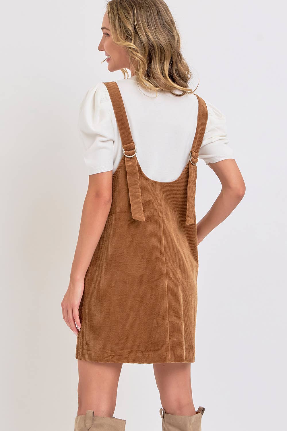 Cozy Corduroy Overall Dress - Camel