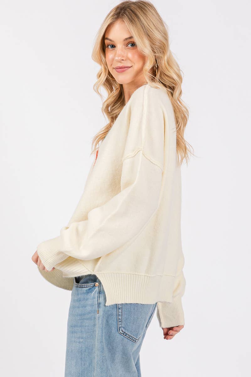 Pumpkin Embroidered Sweater