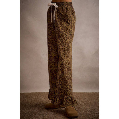Lacey Leopard Ruffle Hem Pants