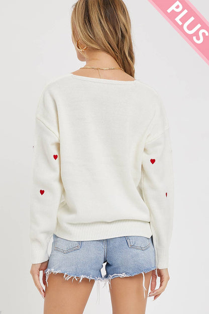 Embroidered Heart Sweater - Plus
