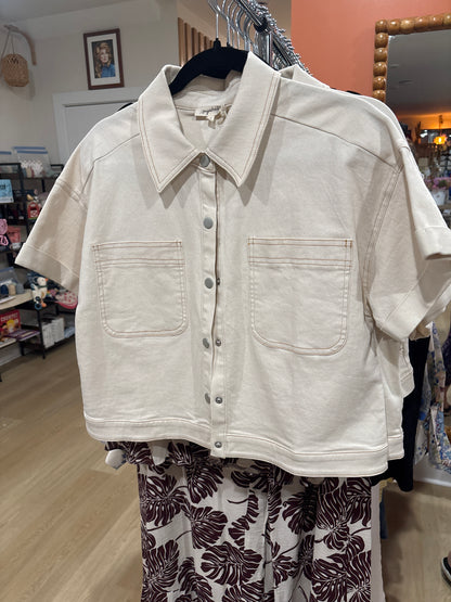 Colored Denim Button Front Top (Ecru)