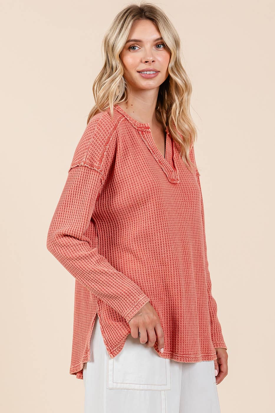 Oh So Cozy Waffle Knit V Neck