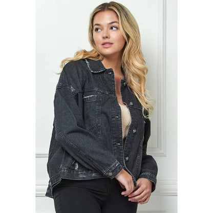 Pleated Denim Jacket - Med Denim PLUS