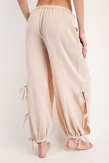Mineral Wash Ribbon Tie Gauze Pants