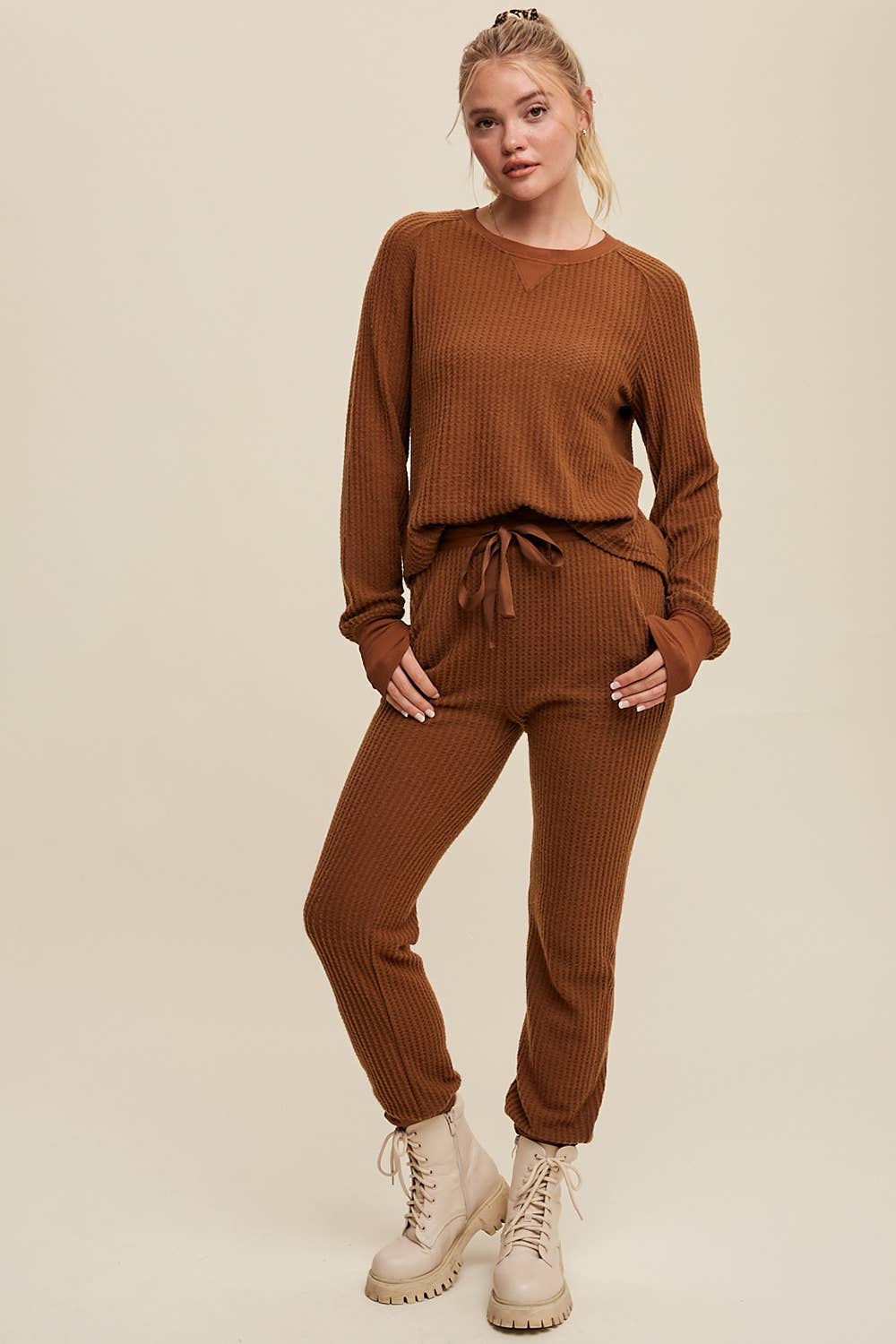 Coffee Time Waffle Knit Lounge Pant Set