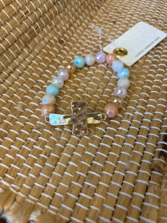 Pastel Beaded Cross Bracelet