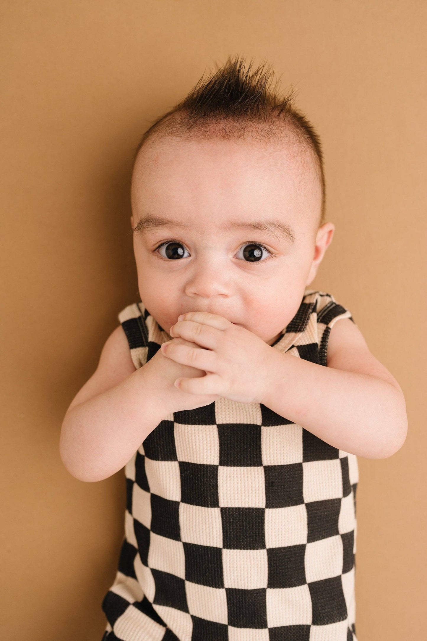 Black Checkered Waffle Bamboo Tank Romper