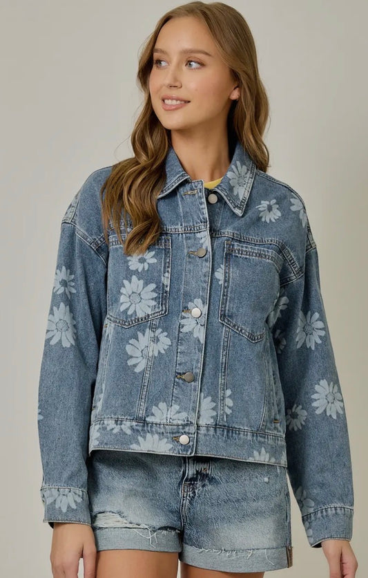 Floral Printed Denim Jacket