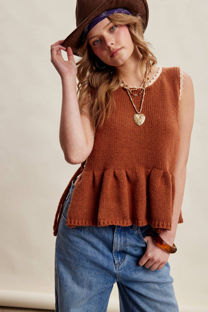 Lace Trim Peplum Top