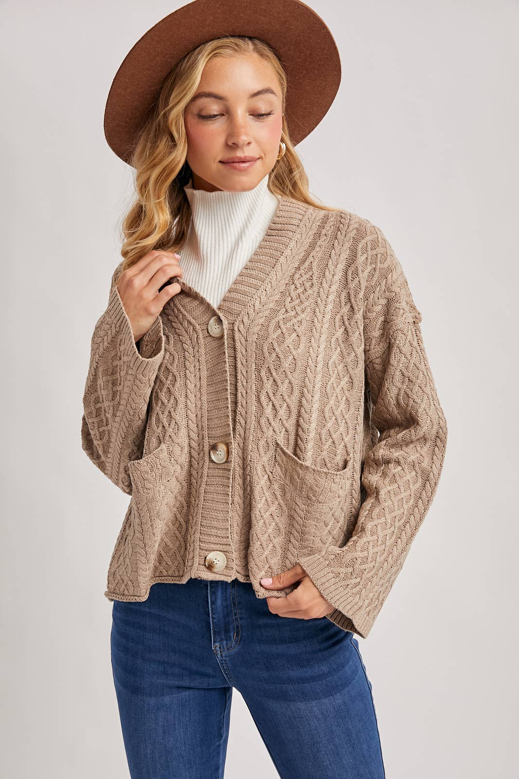 Latte Cable Knit Cardigan