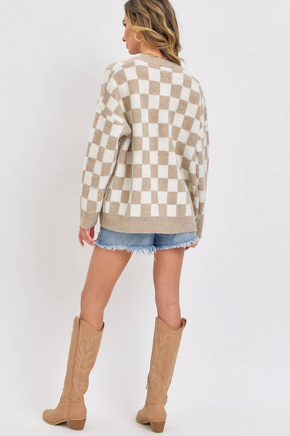 Everyday Cardigan | Beige Checkered