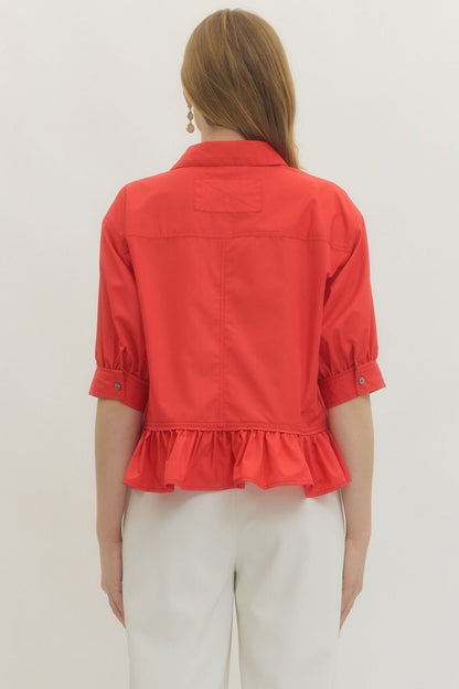 Classic Red Ruffle Hem Top