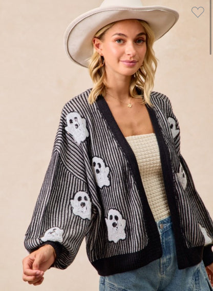 Spooky Szn Ghost Sequin Cardigan
