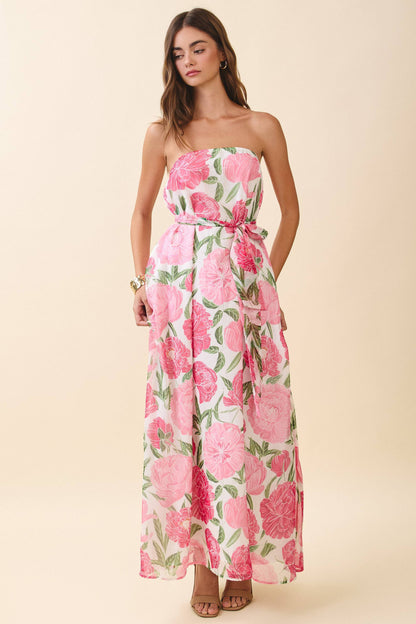 Strapless Floral Print Maxi