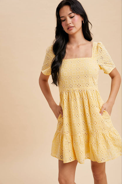 Sunwashed Lemon Eyelet Dress