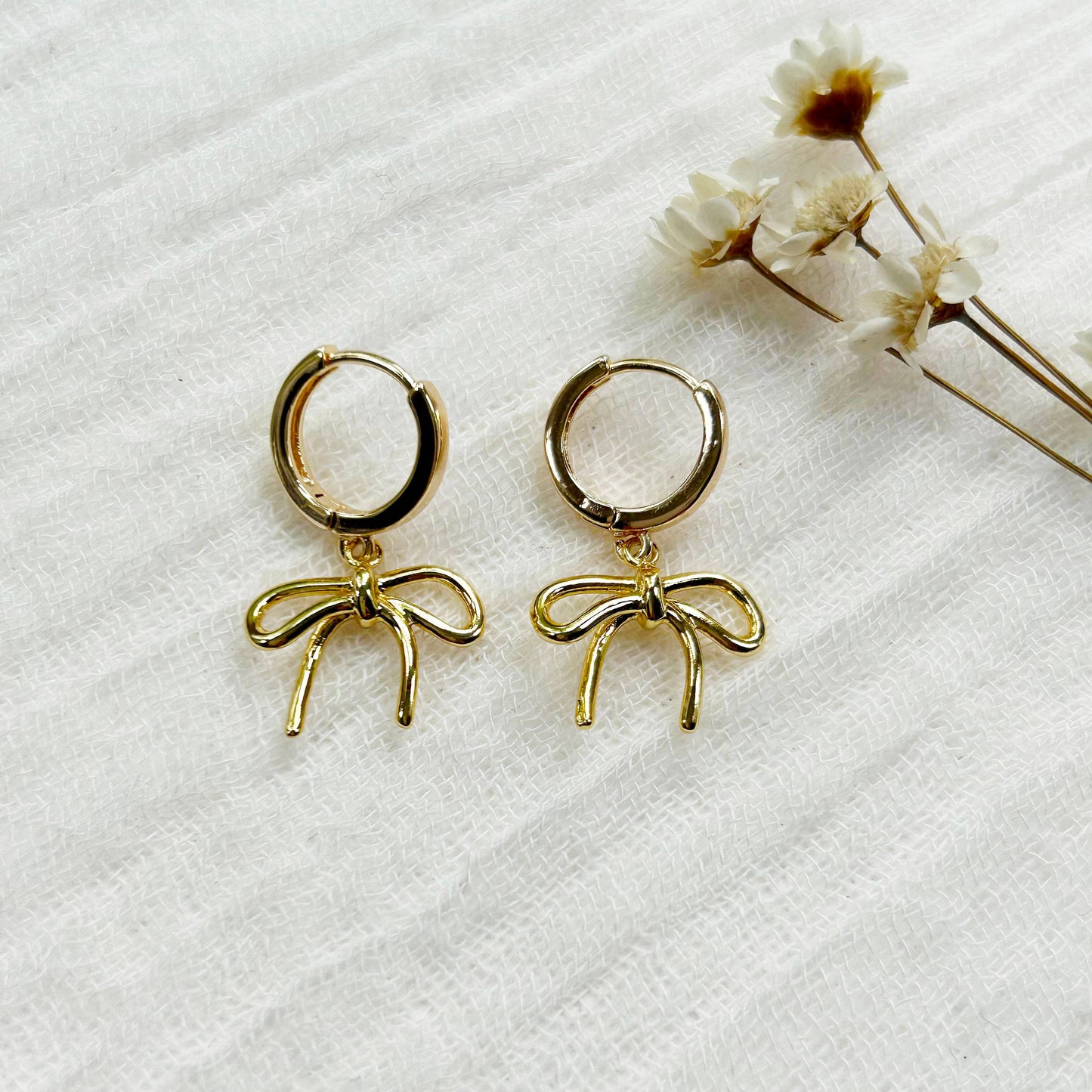 Gold Bow Charm Hoops
