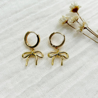 Gold Bow Charm Hoops