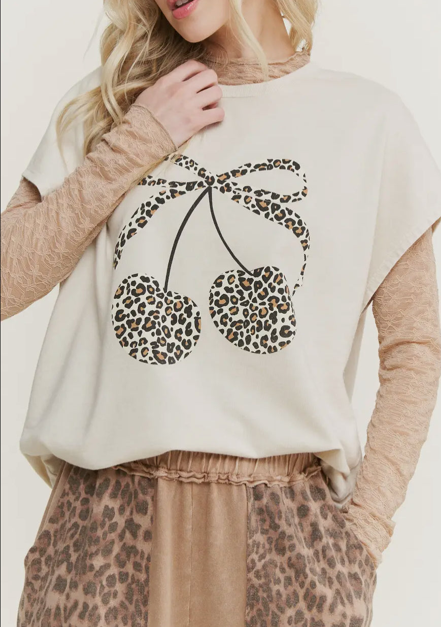 Leopard Cherry Graphic Sleeveless Top