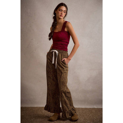Lacey Leopard Ruffle Hem Pants