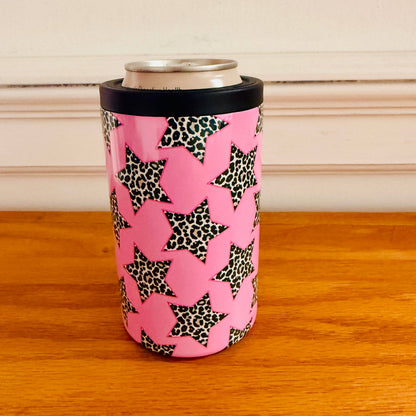 Cheetah Stars Pink 12 oz Can Cooler