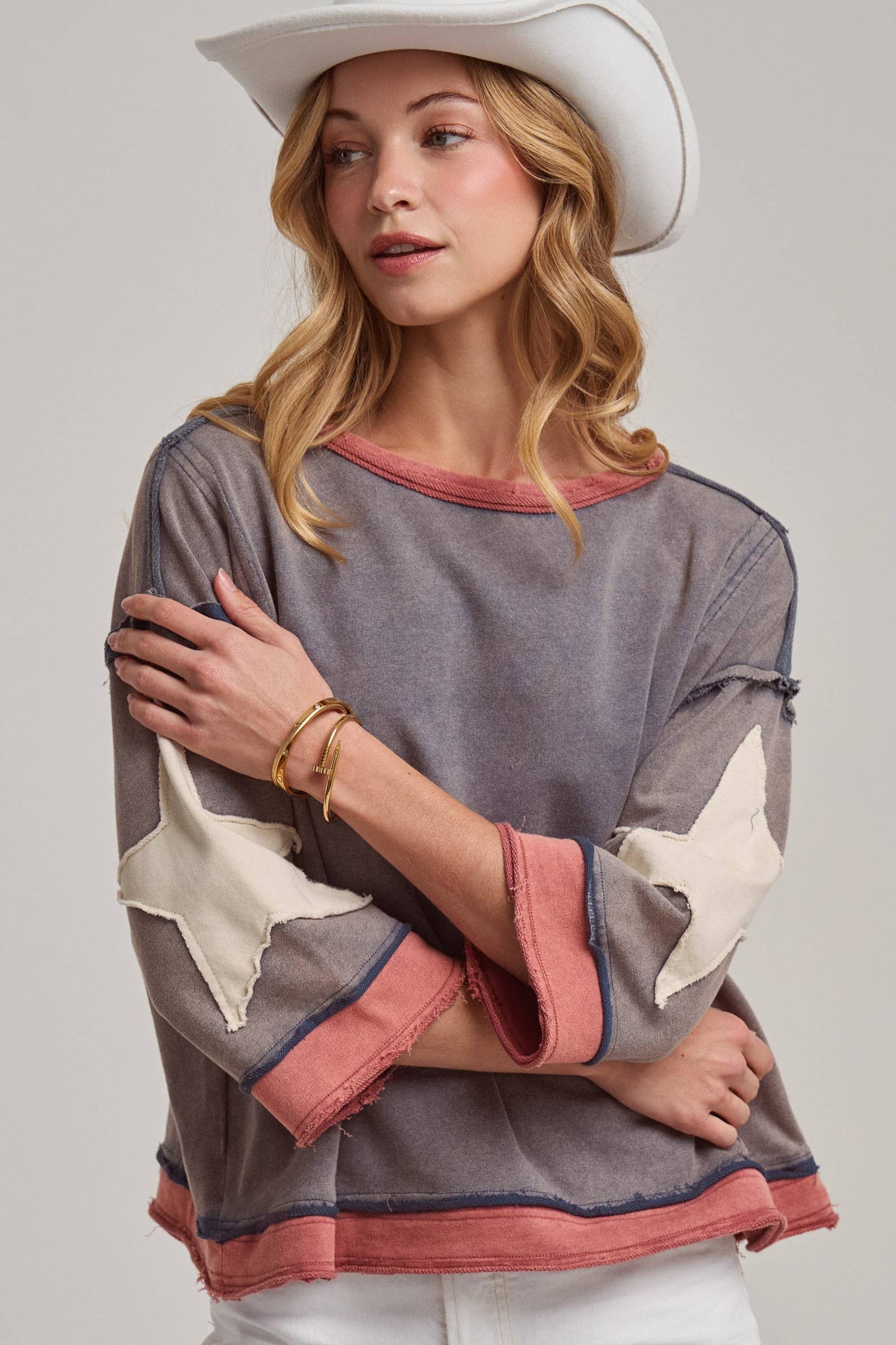 Star Sleeve Mineral Wash Top