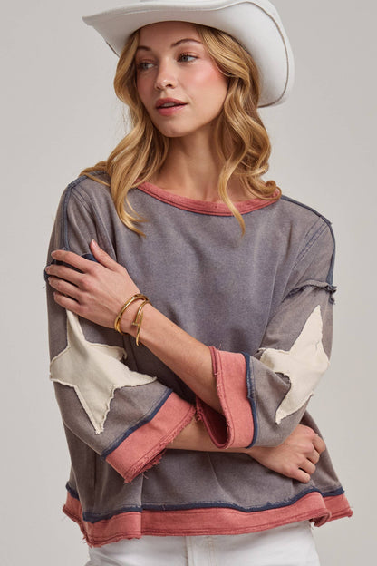 Star Sleeve Mineral Wash Top