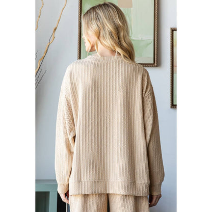 Waffle Textured Knit Top: Beige