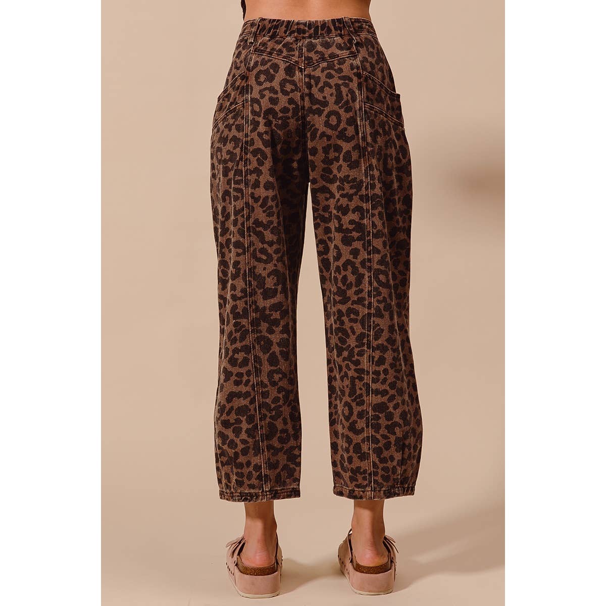 Leopard Mid Rise Barrel Pants
