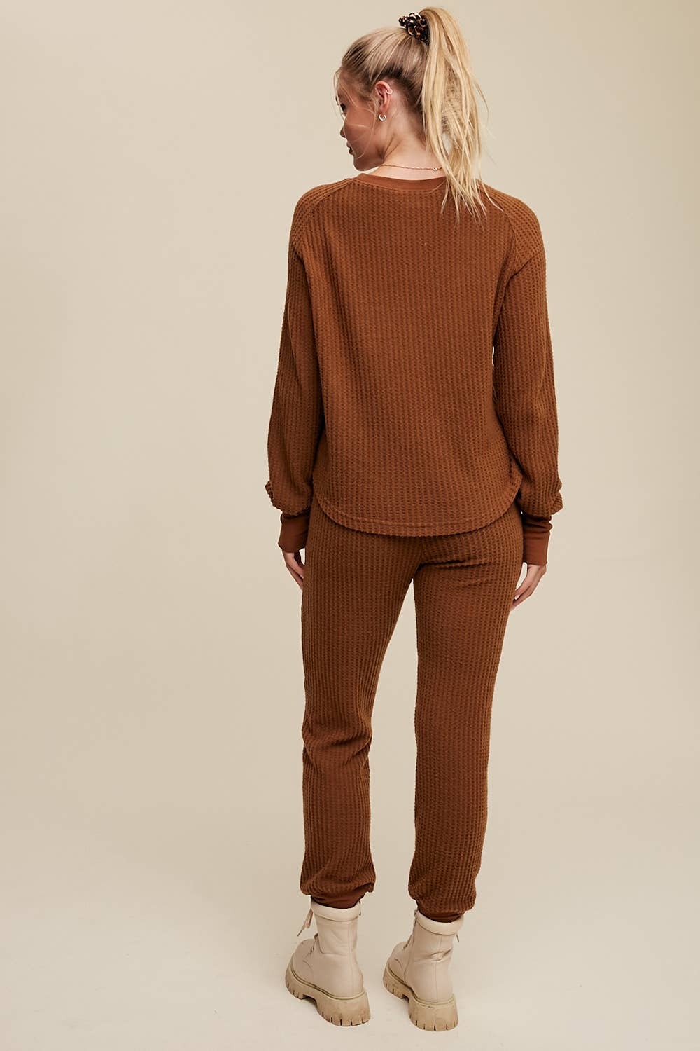 Coffee Time Waffle Knit Lounge Pant Set