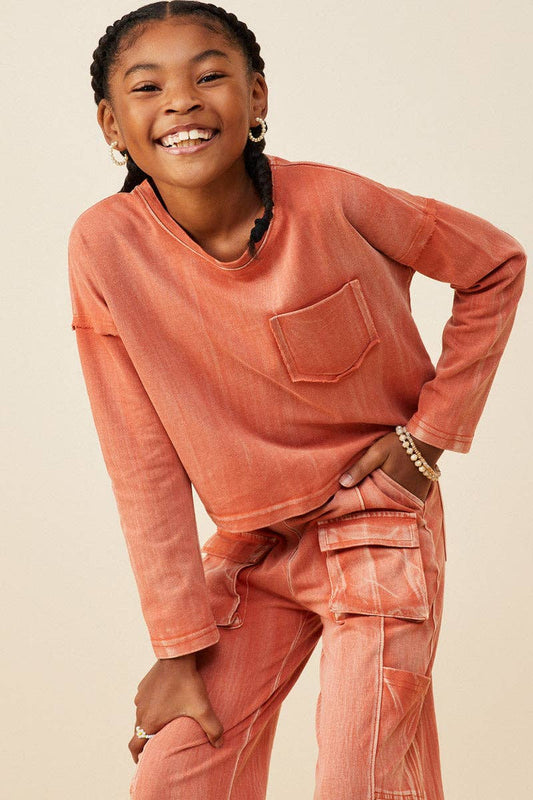 Girls Rust Pocket LS Tee