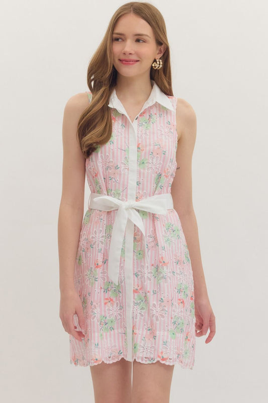 Floral Embroidered Sleeveless Mini Dress