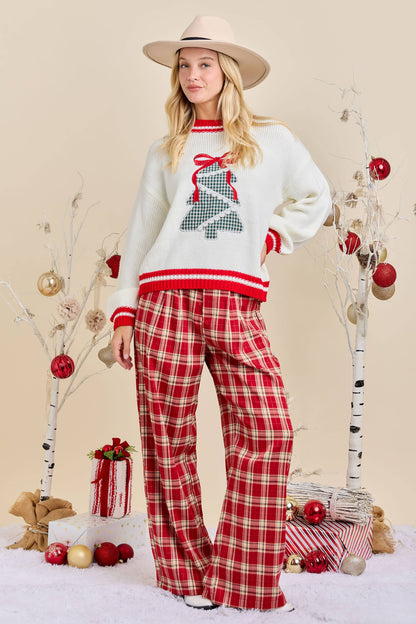 Festive Holiday Sweater With Christmas Tree Patchwork