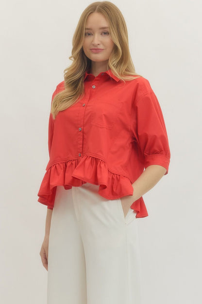Classic Red Ruffle Hem Top
