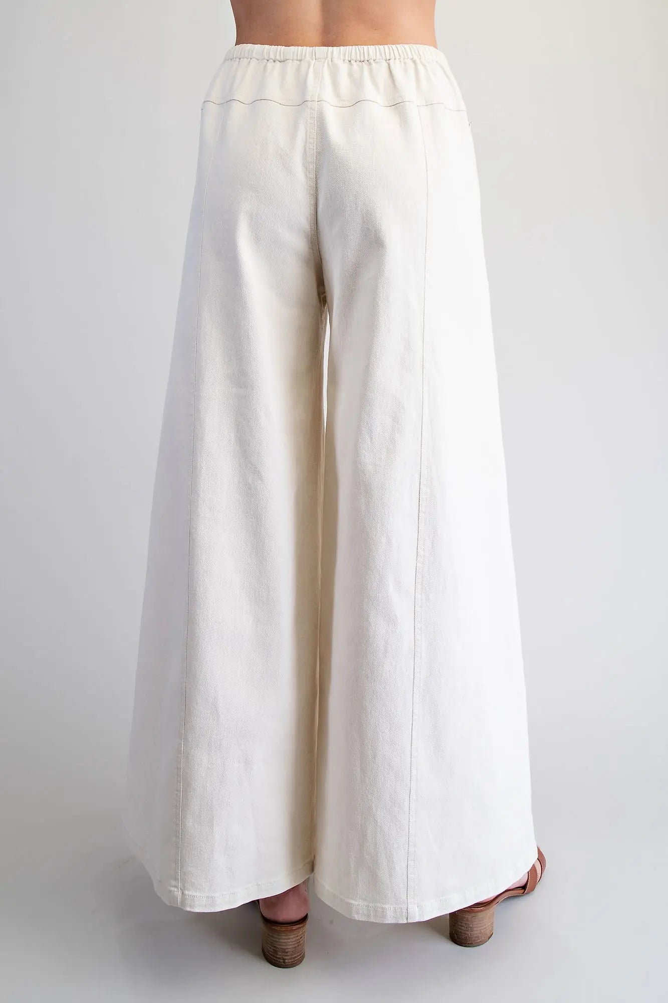 Cream Mineral Washed Wide Leg Pants