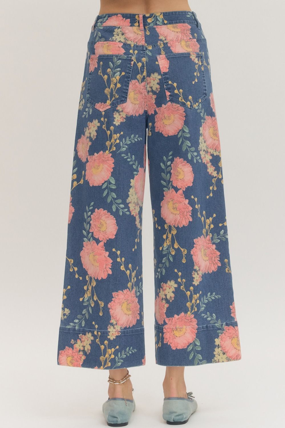 Floral Print Wide Leg Denim