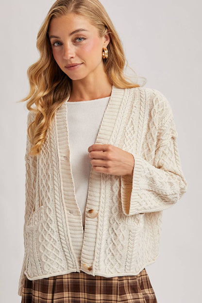 Latte Cable Knit Cardigan