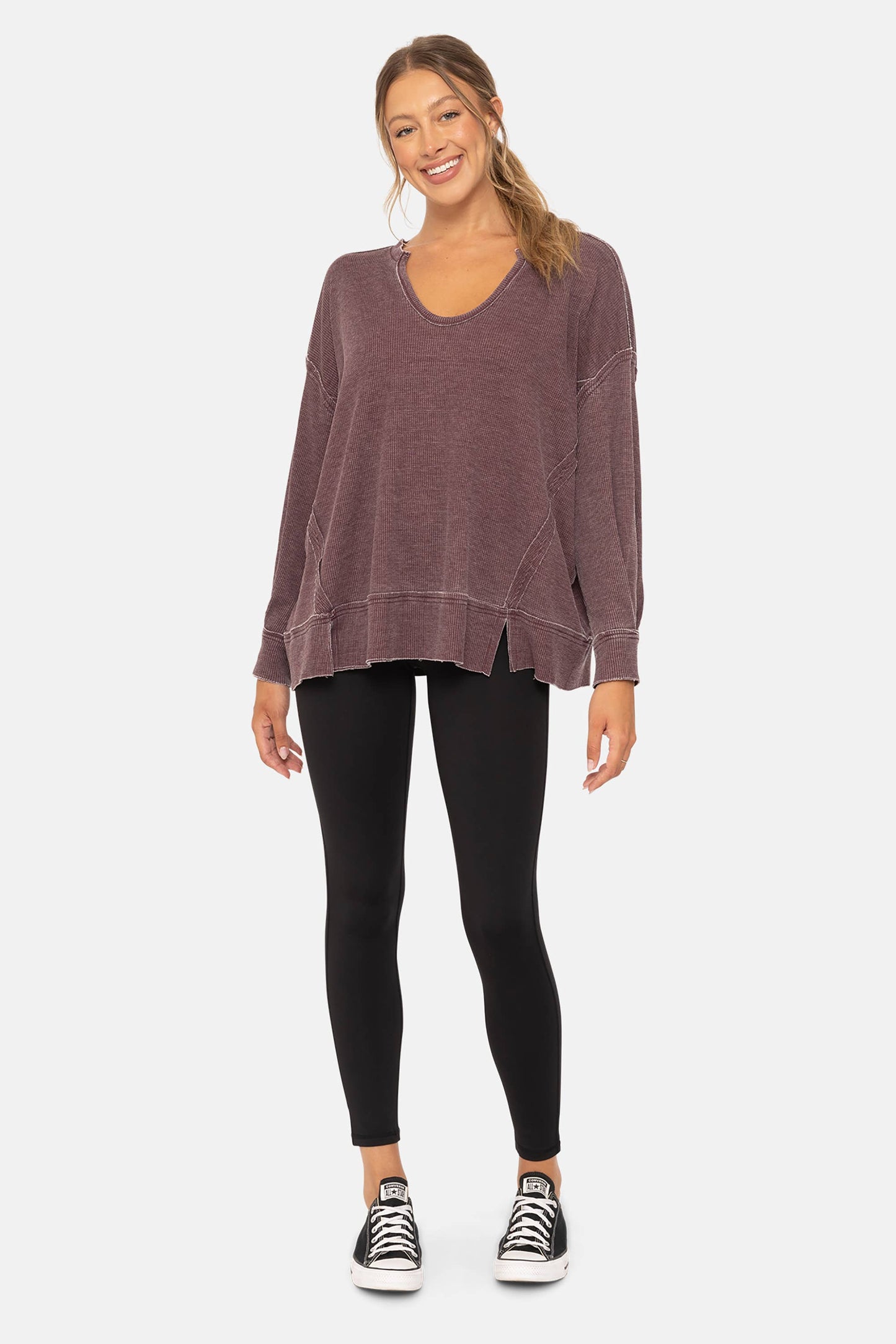 Cozy Season Waffle Knit Top | Plum