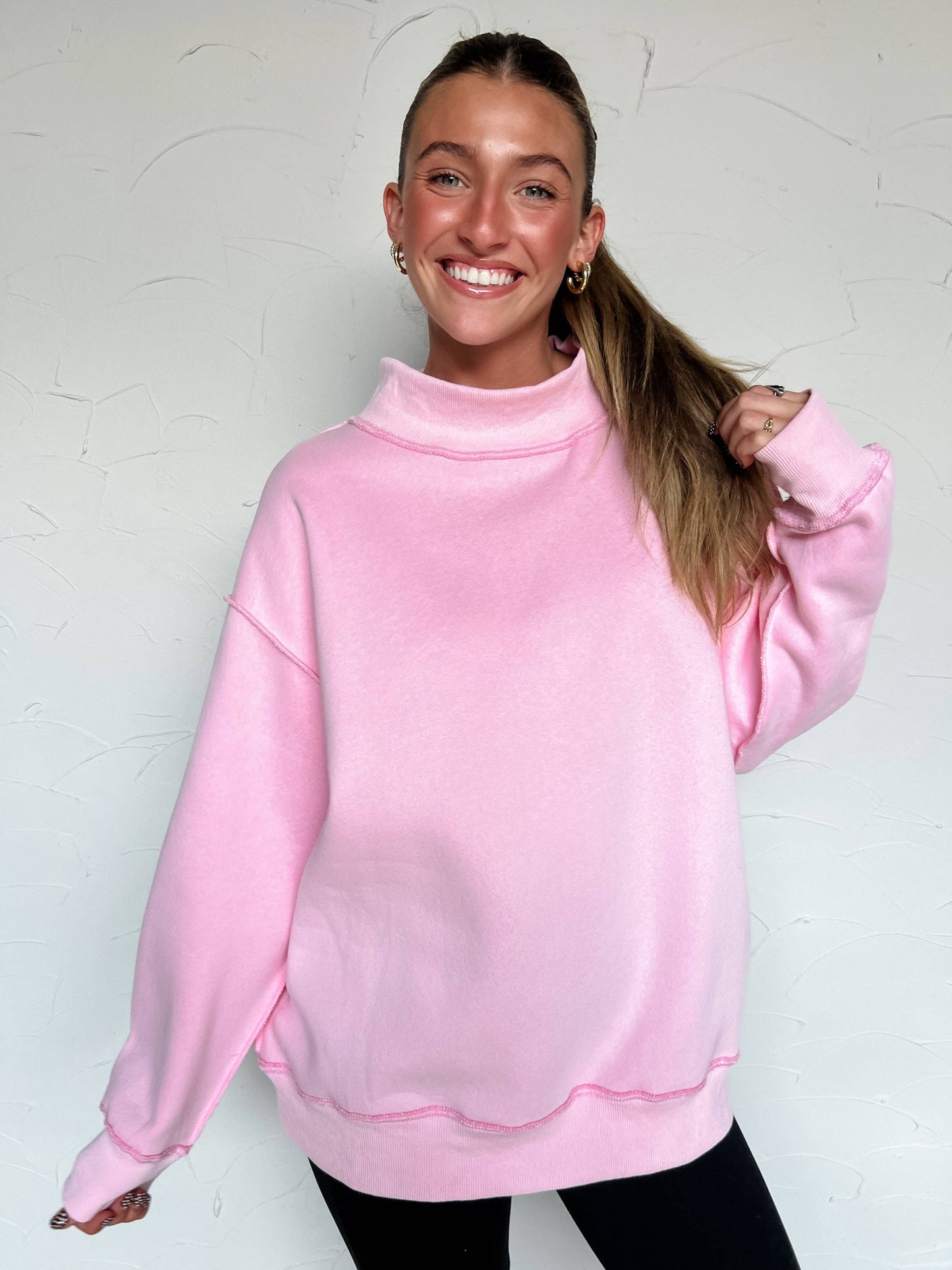 Mock Neck Sweatshirt - Baby Pink